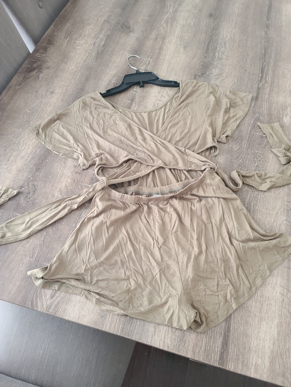 FAVLUX Taupe Short Sleeve Tie-Waist Romper